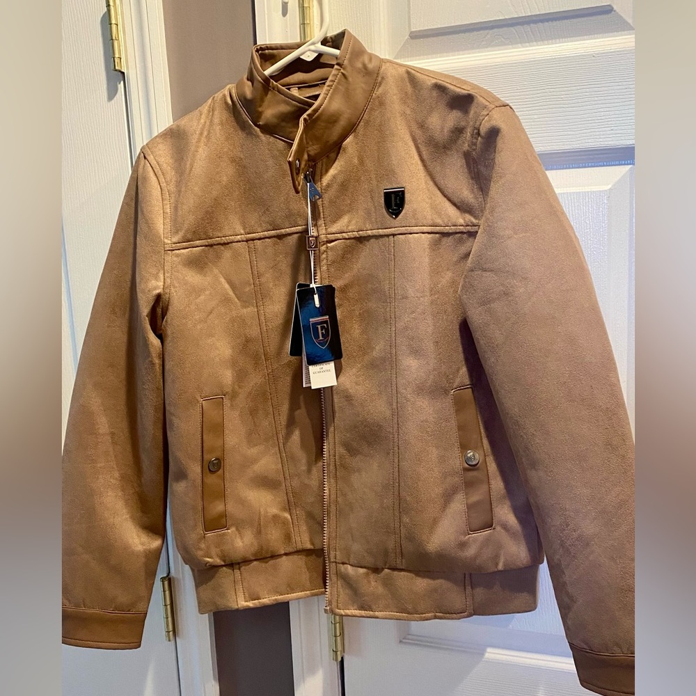 Brand New F Collection Men/Women Italian Leather Suede Jacket Size M Light Brown